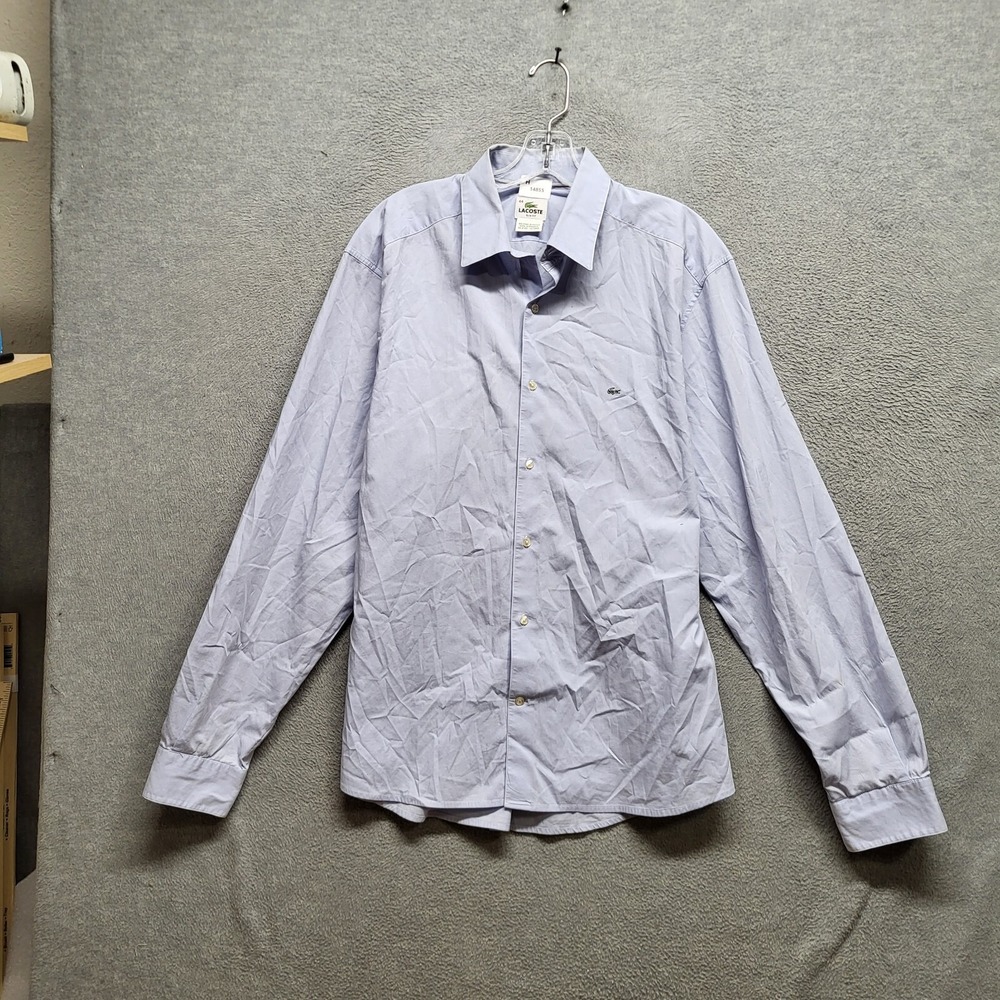 Lacoste Men Button Up Shirt 44 Purple Slim Fit Long Sleeve Logo